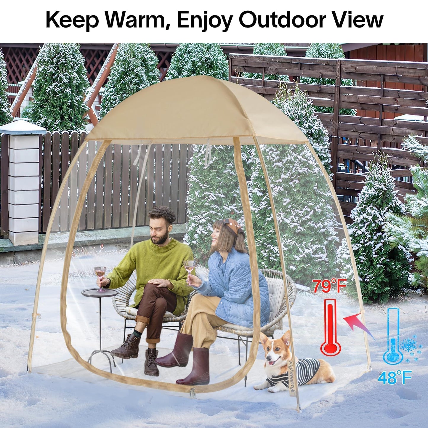 Eighteentek Sports Tent 7'X4'X6.5'H, Instantly Pop-up Shelter Providing Protection from Cold, Wind, Rain, 540° Panoramic Clean Bubble Tent for Sports Events, Camping, Fishing, Cheering, Parades
