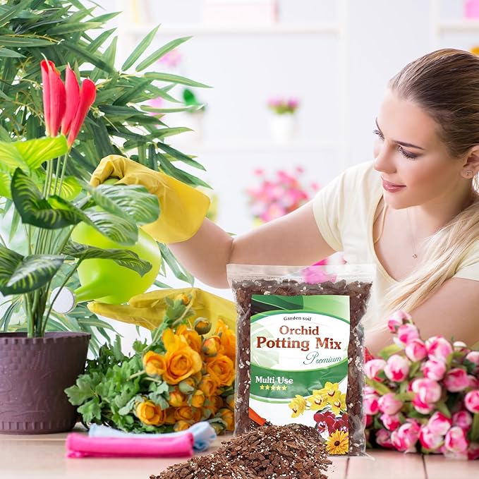 Orchid Potting Mix,Premium Orchid Bark Potting Mixture of Pine Bark,Perlite & Coco Peat Enhanced Drainage and Ventilation,Ideal for Repotting and Growing Indoor Plants Dendrobiums,Phalaenopsis,1QT