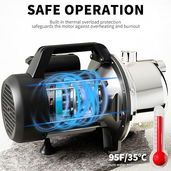 LANCHEZ 1 HP Portable Shallow Well Garden Pump, 1294 GPH Stainless Steel Sprinkler Pump, 115V Water Transfer Draining Irrigation for Lawn