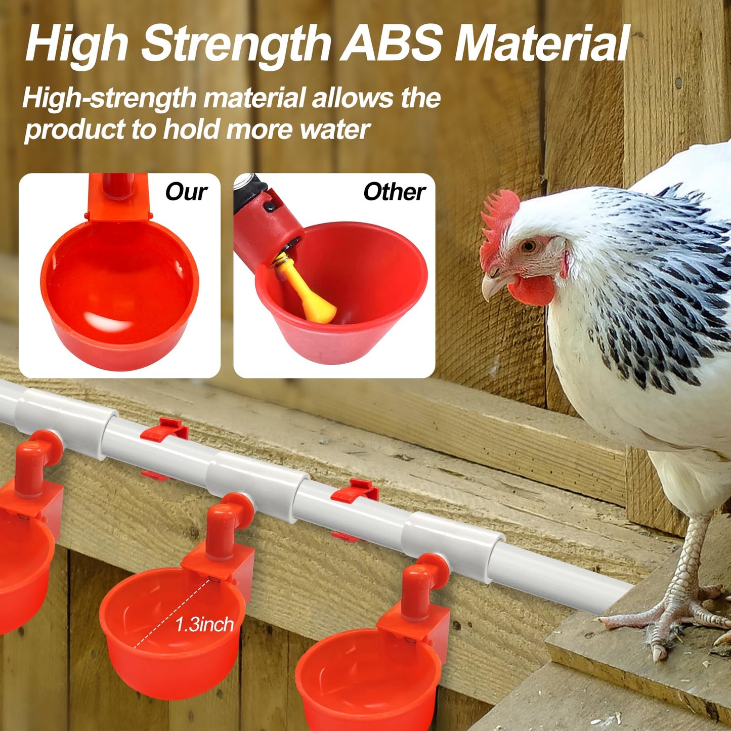 Automatic Chicken Waterer System Kit with Chicken Water Cups Nipples Float Valve Pipeline 58 PCS Complete Set Chicken Water Feeder Dispenser Large Chicken Watering System PVC Poultry Waterer Drinker