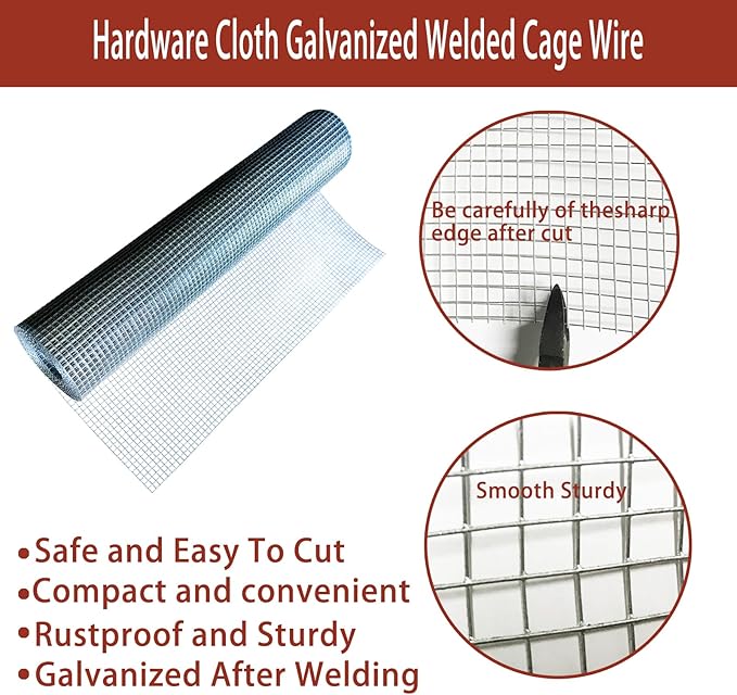 Hardware Cloth 1/4 Inch 20in X 20ft, 23 Gauge Hot Dip Galvanized Welded Cage Wire Mesh Roll, Chicken Wire Fence Roll for Snake Fences Handicraft Making Welded Fence Garden & Home