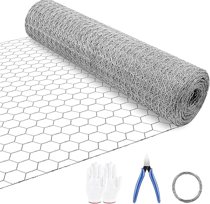 Chicken Wire Fencing 16.9 Inch x 32.8 Ft, Poultry Wire Netting 0.6 Inch Hexagonal Galvanized Floral Fence Mesh for Pet Rabbit Coop