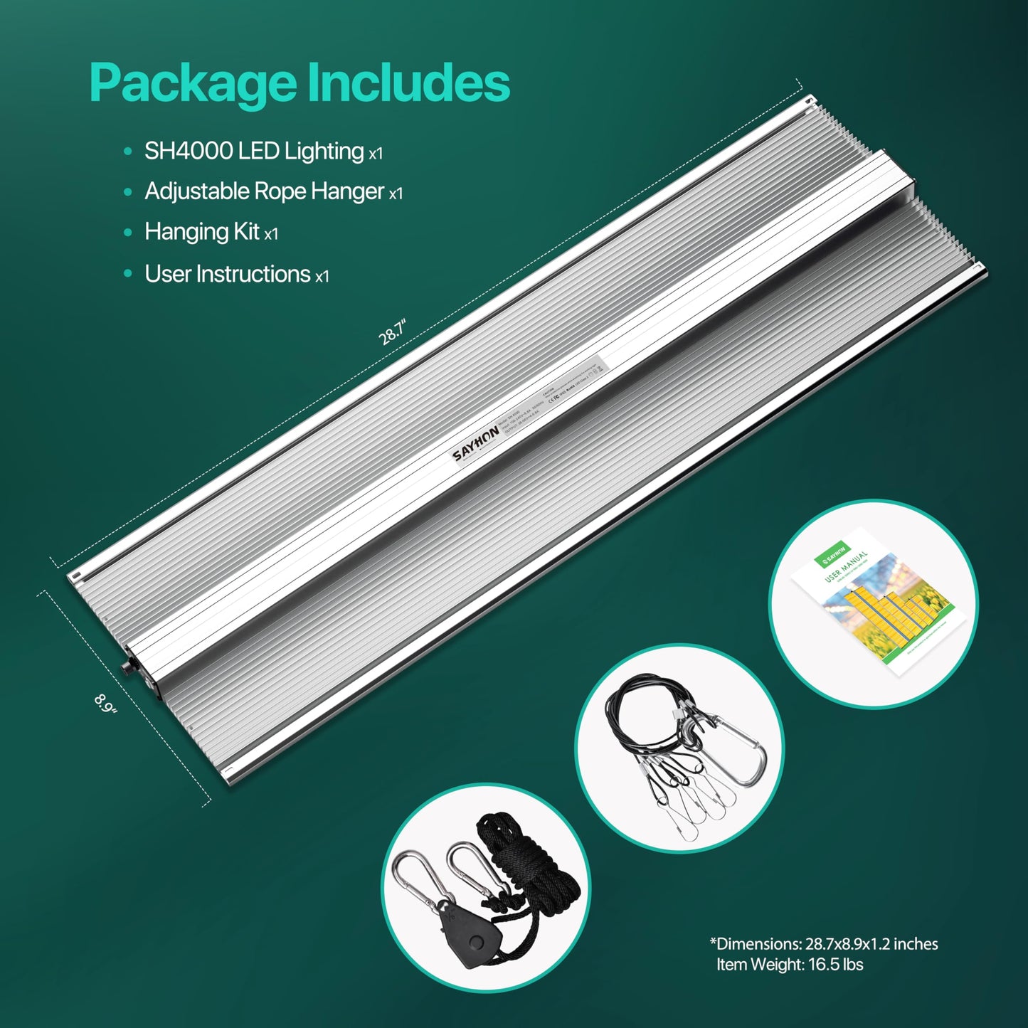 SAYHON 2025 Upgraded SH4000 Led Grow Light,Dimmable Full Spectrum LED Growing Lights with UV&IR Module for Indoor Plants Greenhouse Increase Yield & Crop Quality, Plant Growing Lamps,for 5x6 tentt