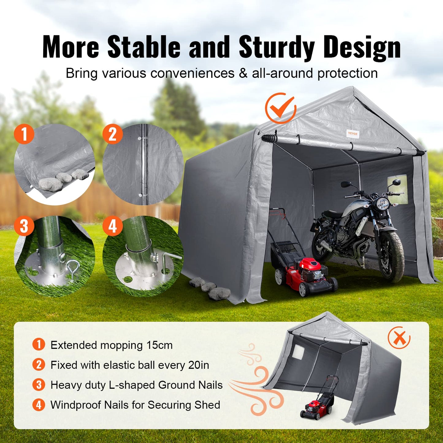VEVOR Portable Shed Storage Shelter Outdoor, 10x10x8.5 ft Heavy Duty Instant Storage Tent Tarp Sheds with Roll-up Zipper Door and Ventilated Windows for Motorcycle, Bike, Garden Tools