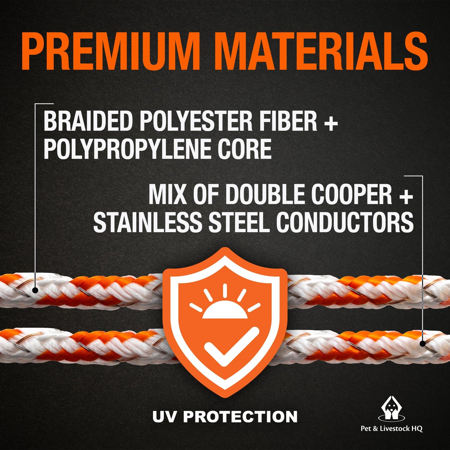 Electric Fence Polybraid 660ft Thickness 1/4" - Premium Heavy Duty Braided Polyrope - High Visible Rope Fencing for Horse, Cattle, Livestock - 6 Wire Conductors: 2X Cooper and 4X Stainless Steel