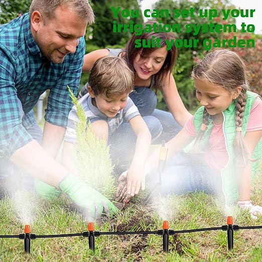 75FT Garden Irrigation System Kit, Greenhouse Watering System, Garden Watering System with 1/4" Tubing and Misting Nozzles, Quick Connector Design Automatic Irrigation System