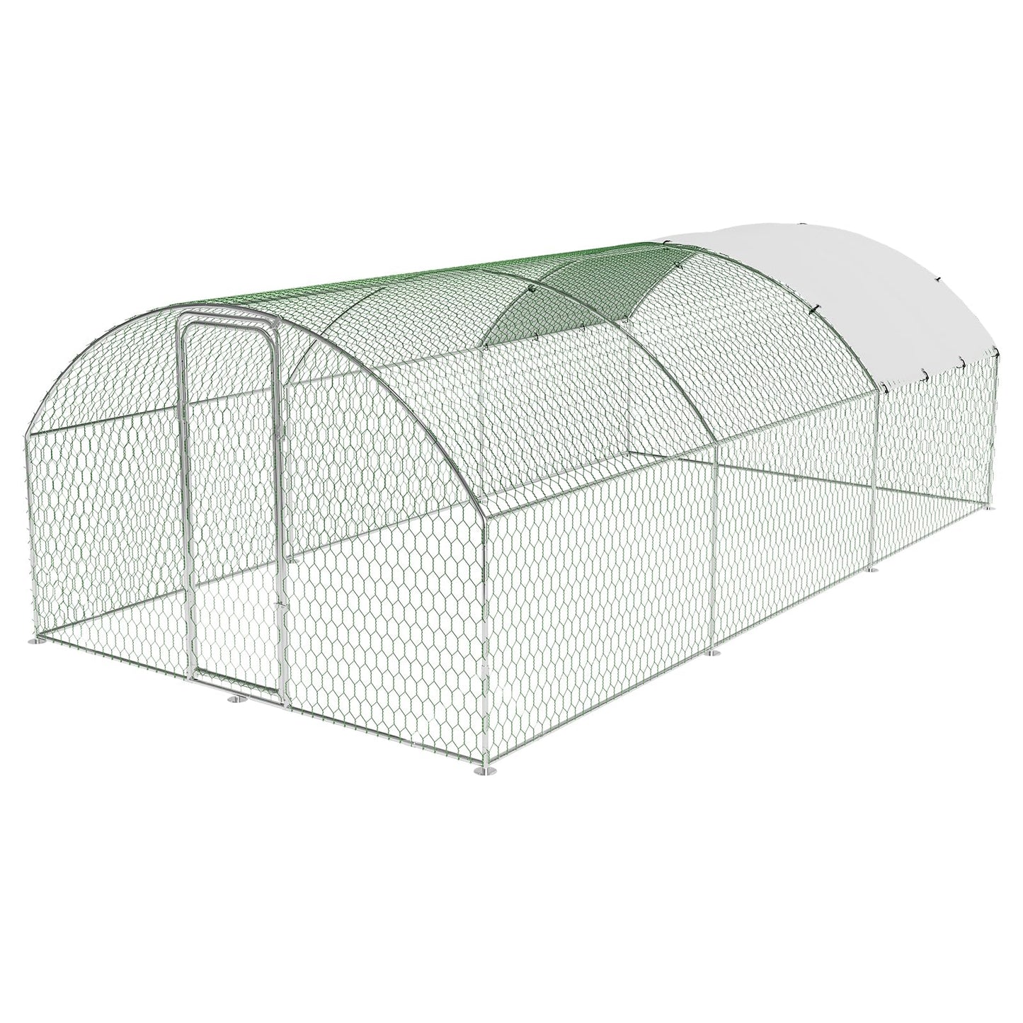 Large Metal Chicken Coop, Metal Chicken Run with Waterproof and Anti-Ultraviolet Cover for Outside, 9.8 x 19.7 x 6.5 Ft Walk-in Poultry Cage, Outdoor Chicken Pen for Backyard and Farm