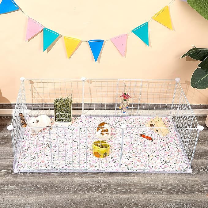 Bienbee Guinea Pig Bedding, 2 Pack 47" x 24" Reusable Guinea Pig Cage Liner Waterproof and Absorbent Small Animal Bedding Washable Pee Pads for Small Pet Hamster Rabbit Squirrel, Light Pink