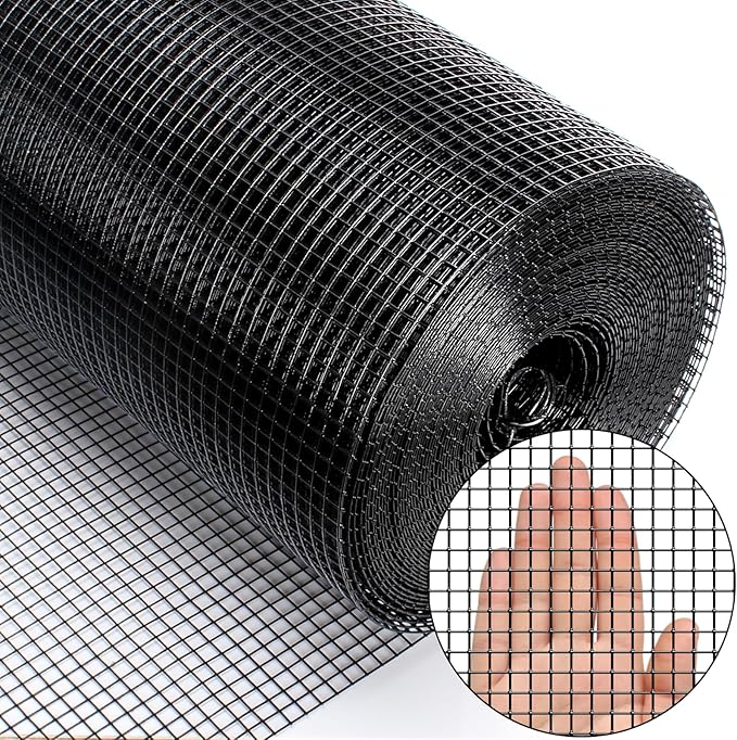 36" x 50' 1/4inch PVC Hardware Cloth Vinyl Coated Chicken Wire Fence Galvanized Welded Mesh Roll for Home Garden Rabbit Cage, Black