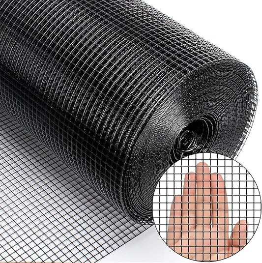 36" x 50' 1/4inch PVC Hardware Cloth Vinyl Coated Chicken Wire Fence Galvanized Welded Mesh Roll for Home Garden Rabbit Cage, Black