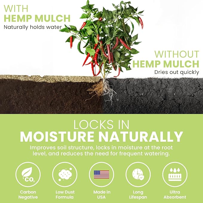 Garden Bed Organic Soil Conditioner - Hemp HURD Garden Mulch - Eco Friendly Potting Soil Aid - Moisture Retaining - Weed Suppressor - Perfect for Flowers & Vegetables - Grown in The US - 10 lbs.
