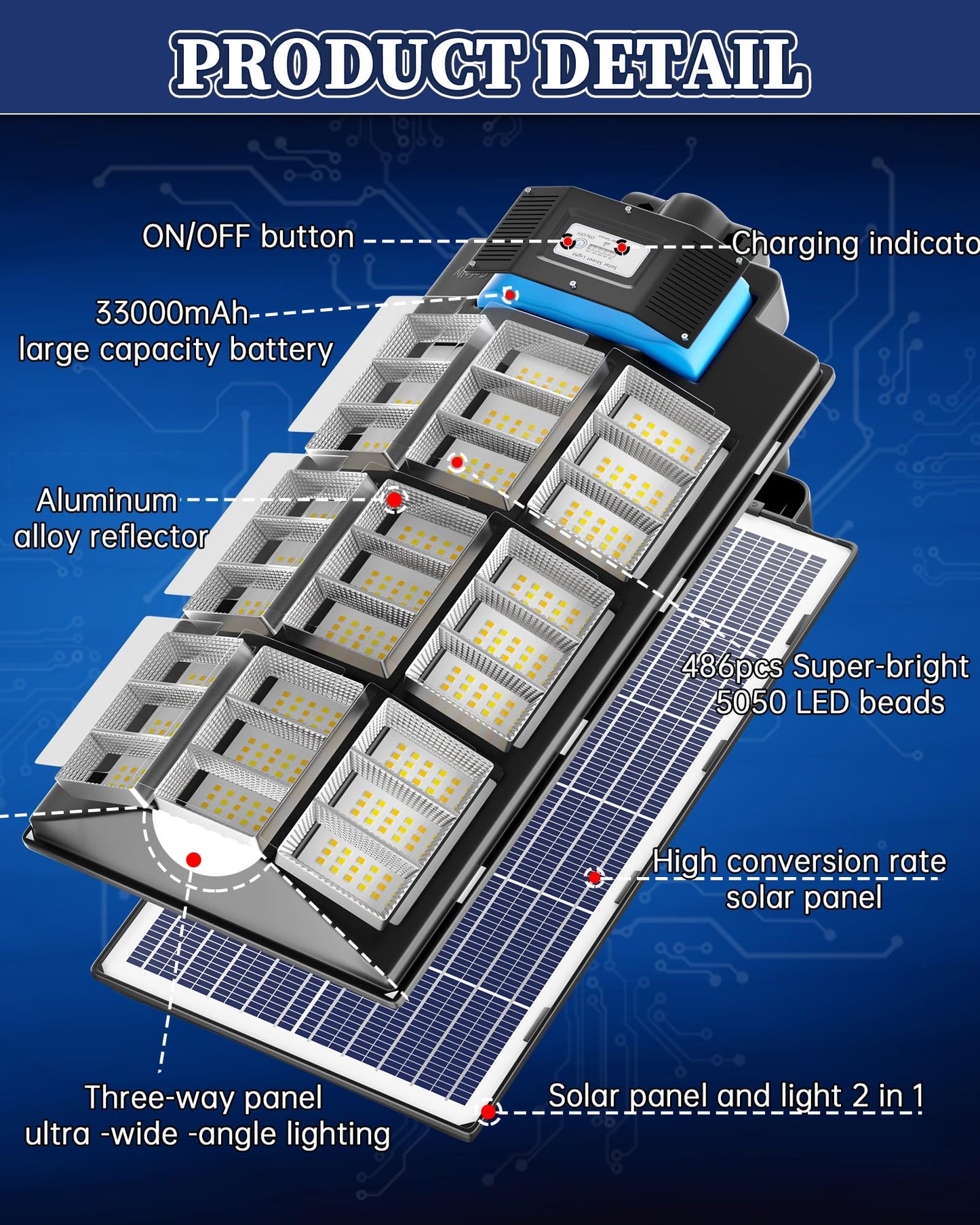 Gefolly SL-7200W Solar Street Light Outdoor, Wide Angle 450000LM 3000K/4000K/6500K Commercial Parking Lot Light Dusk to Dawn, IP67 Flood Outdoor Lamp for Basketball Court, Road, Yard