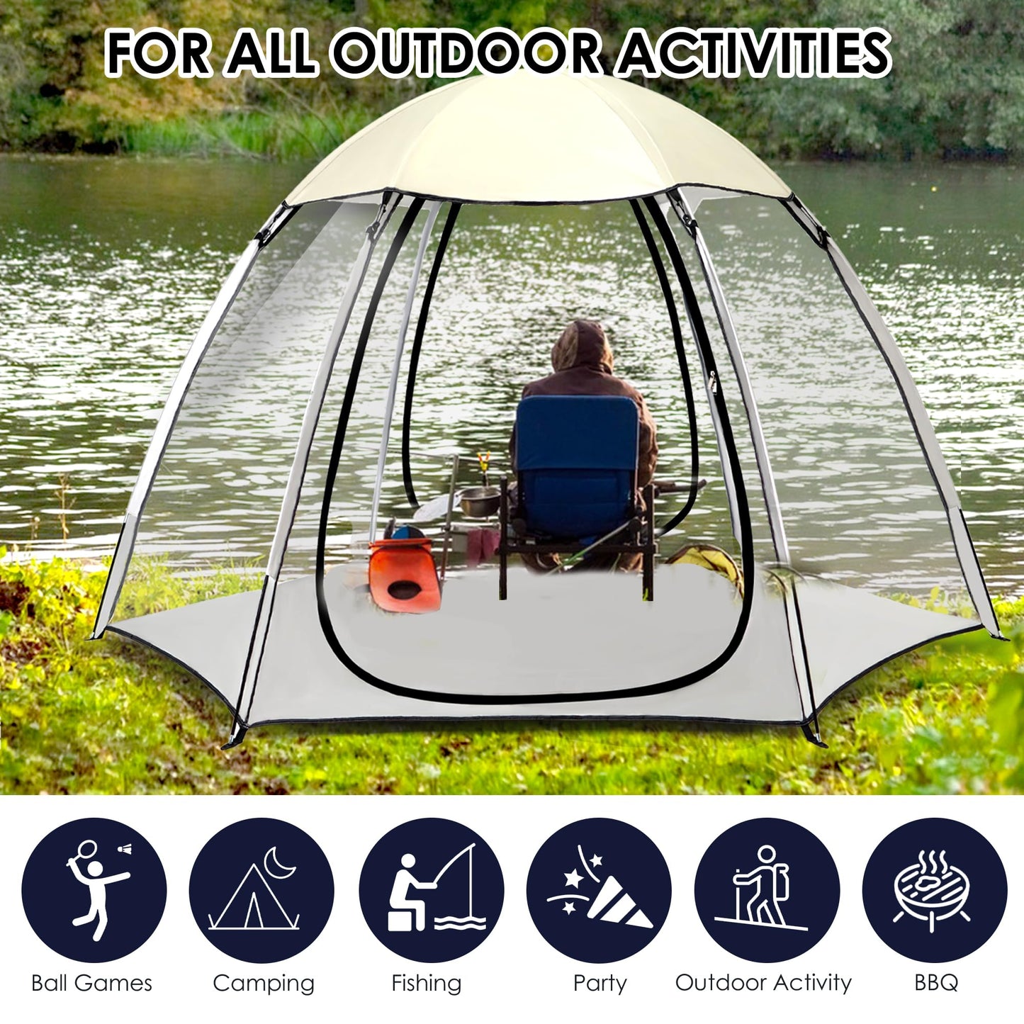 MAIZOA Sports Tent, 4-6 Person Fully Transparent View, 6.6''*6.6'',Waterproof/Windproof/coldproof, Removable Waterproof Canopy, Suitable for Ball Games, Camping, Fishing, Party, Outdoor Activities