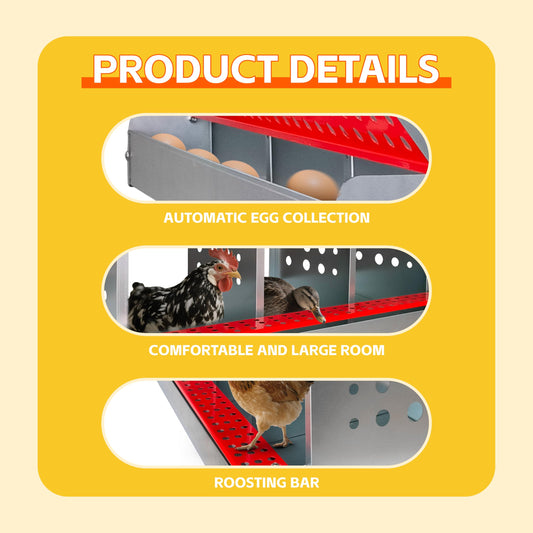 Chicken Nesting Boxes,4 Compartments Metal Chicken Laying Box with Roll Out Egg Collection with Large Vented Holes for Chickens, Hens, Ducks, Large Egg Laying Boxes (4 Compartments)