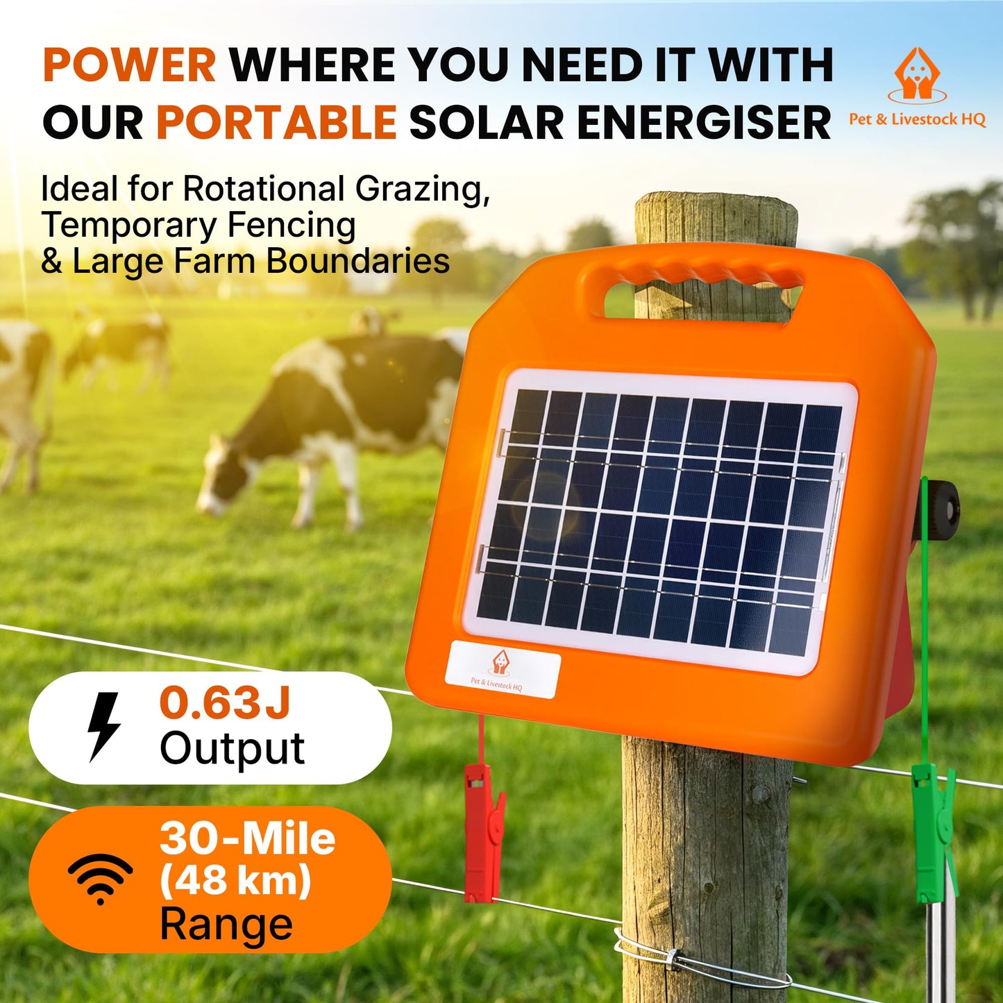 30 Miles Solar Electric Fence Charger - Solar Powered Electric Fence Kit 0.65 Joule - Fence Energizer for Livestock, Horses, Cattle, Sheep
