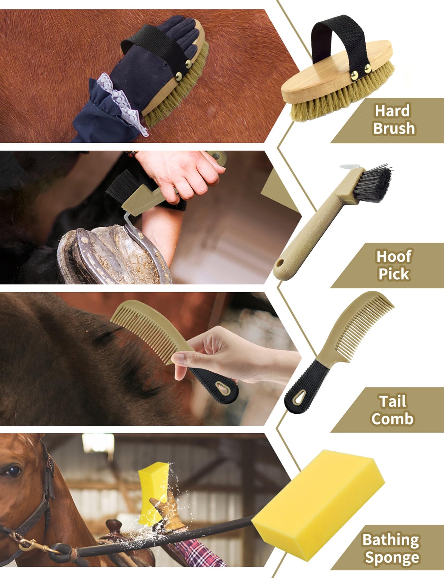 inoreal 9 Pieces Horse Grooming Kit, Tack Room Supplies Set with Tote Bag, Horse Brush Set for Effective Cleaning and Bathing, Professional Equine Coat Care Kit for Horse Riders Beginner
