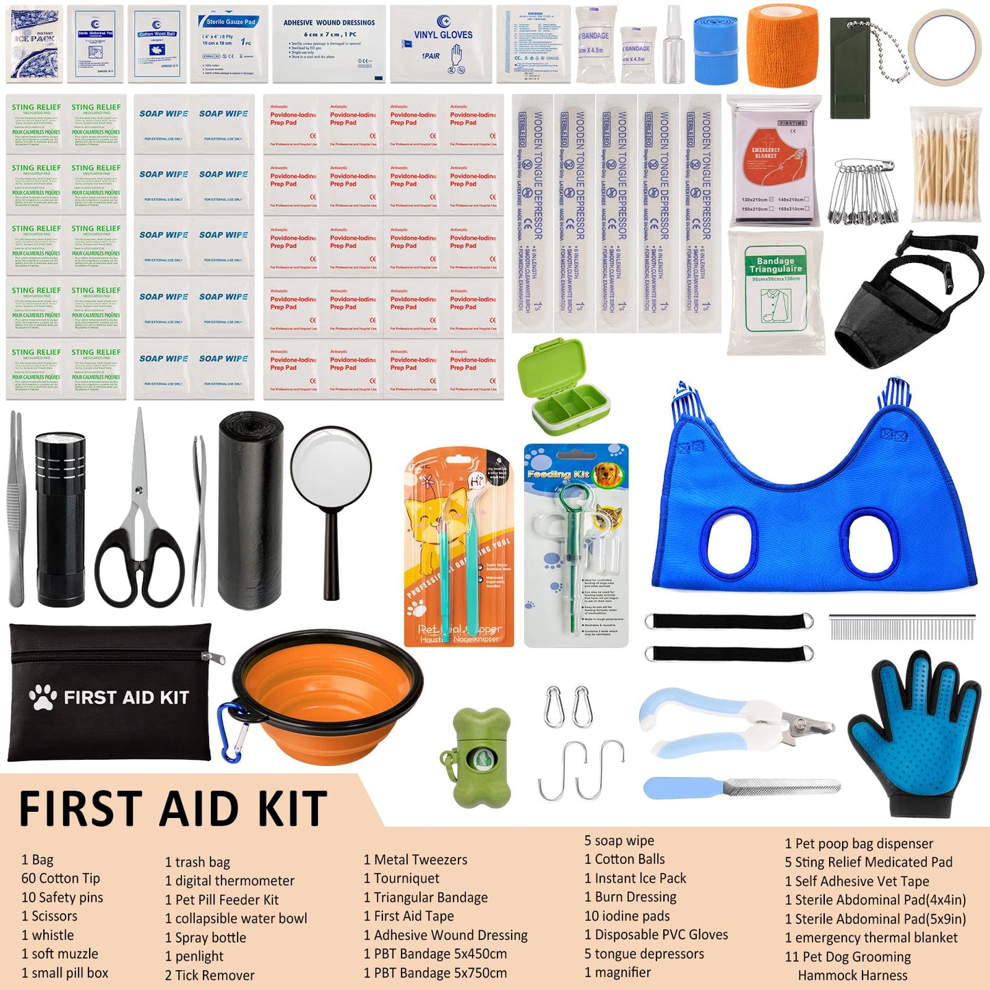 GPUSFAK Dog First Aid Kit - Pet First Aid Kit for Dogs Pet Emergency Kit with Grooming Hammock Harness Nail Clipper First Aid Supplies for Home Camping