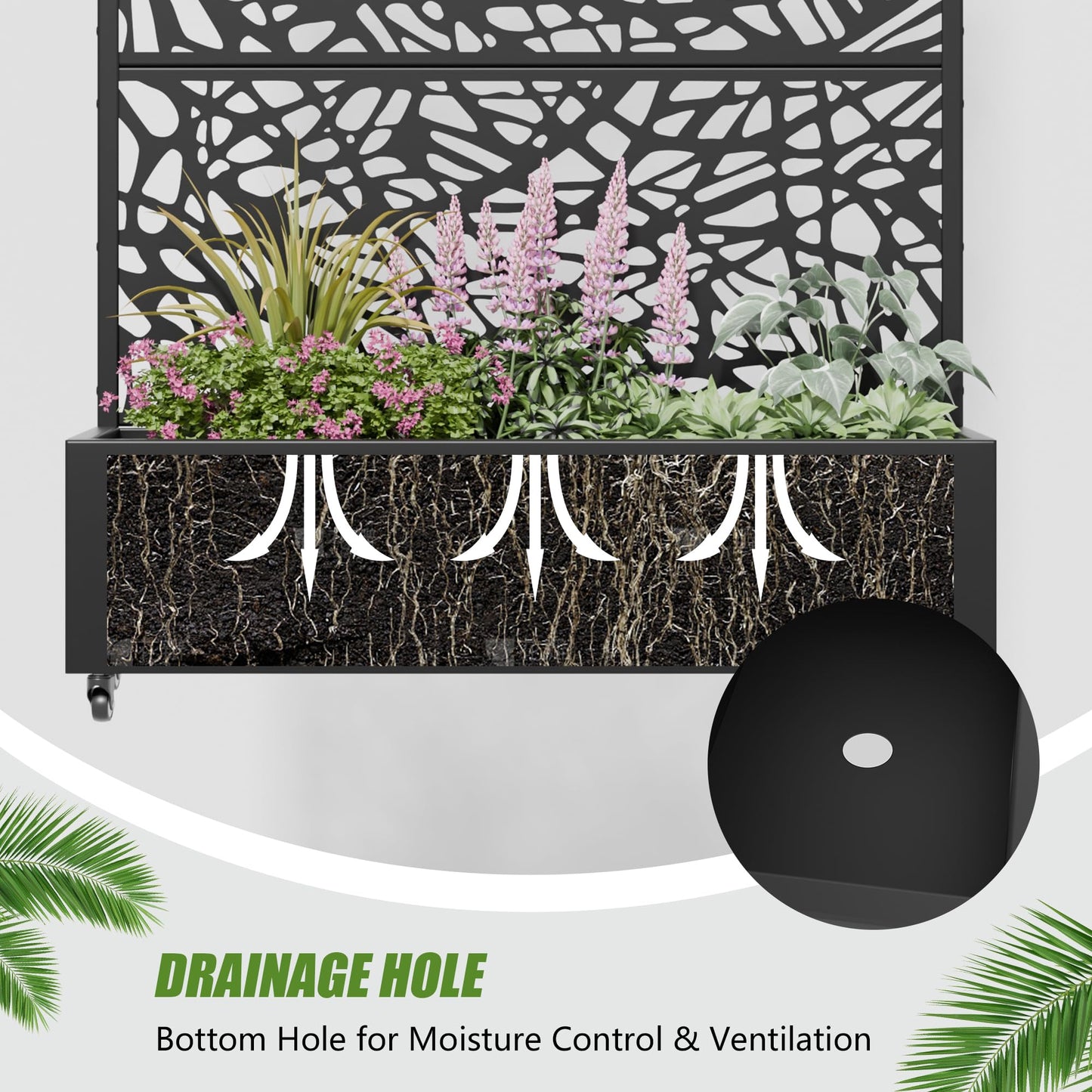 Casaphoria 72"x35" Metal Raised Garden Bed with Trellis(2 Pack), Outdoor Planter Box with Wheels & Drainage Holes for Climbing Plants, Flowers, Elevated Garden Kit with Privacy Screen, Black-Net