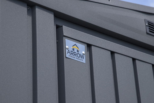 Arrow Shed Elite 14' x 12' Tall Outdoor Steel Storage Shed with High Gable and Lockable Doors Storage Building, Cool Grey