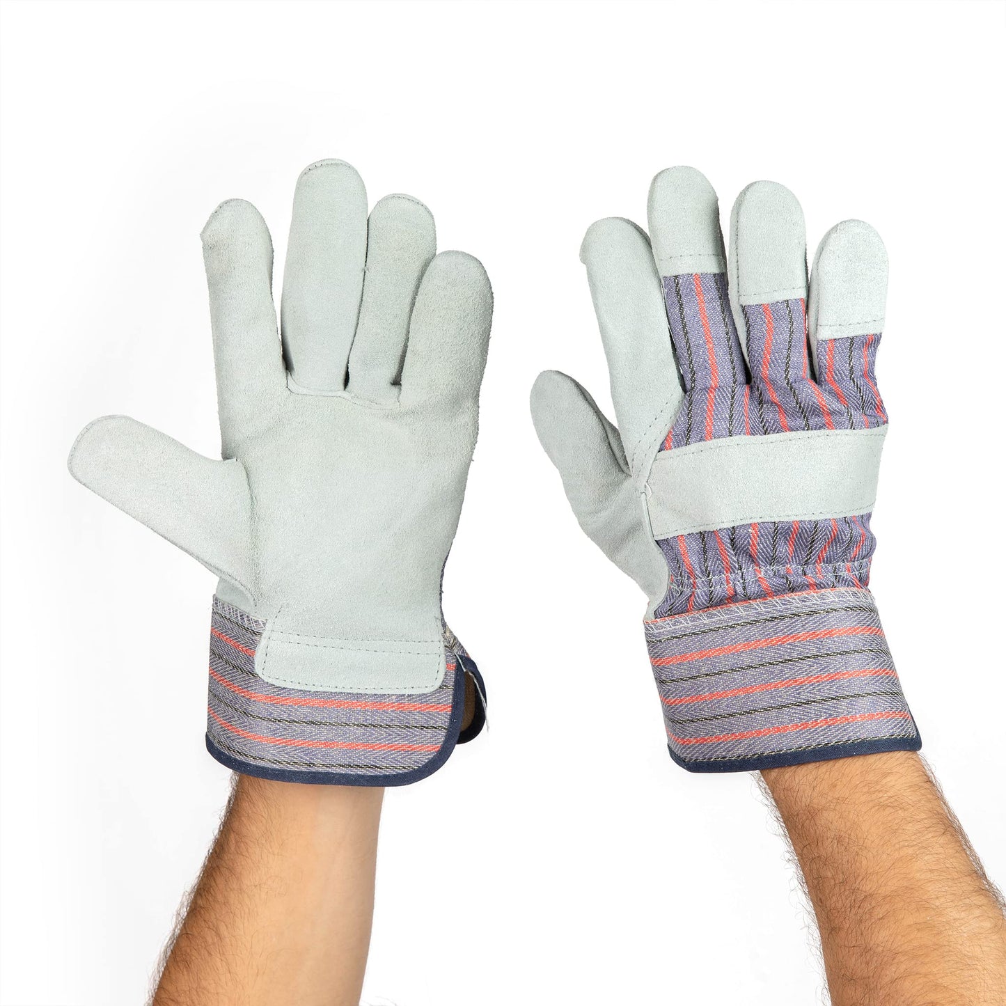 5015 60 Pair Pack Leather palm work gloves cowhide leather suede finish, single or double palm, 100% Leather and 100% Cotton Back, Grey