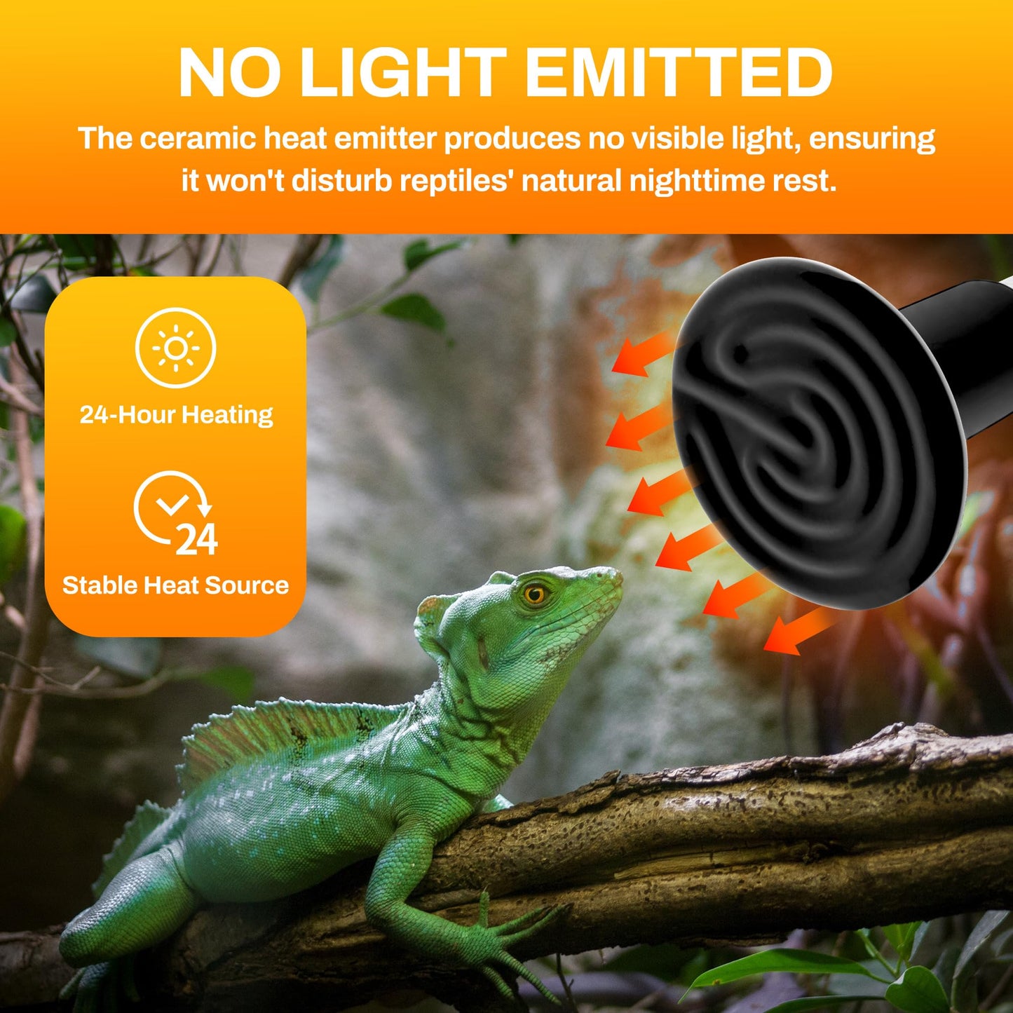 BN-LINK 150W Reptile Heat Lamp 2-Pack, Ceramic Heat Emitter Bulbs, No Light Heat Lamp for Reptiles, Chickens, Lizard, Turtle, Snake