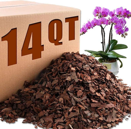Orchid Potting Bark-14QT Organic Orchid Bark for Plants, All Natural Pine Bark Wood Chips Orchid Bark Potting Mix for Houseplant Mulch, Help Orchid Plants Root Health Development