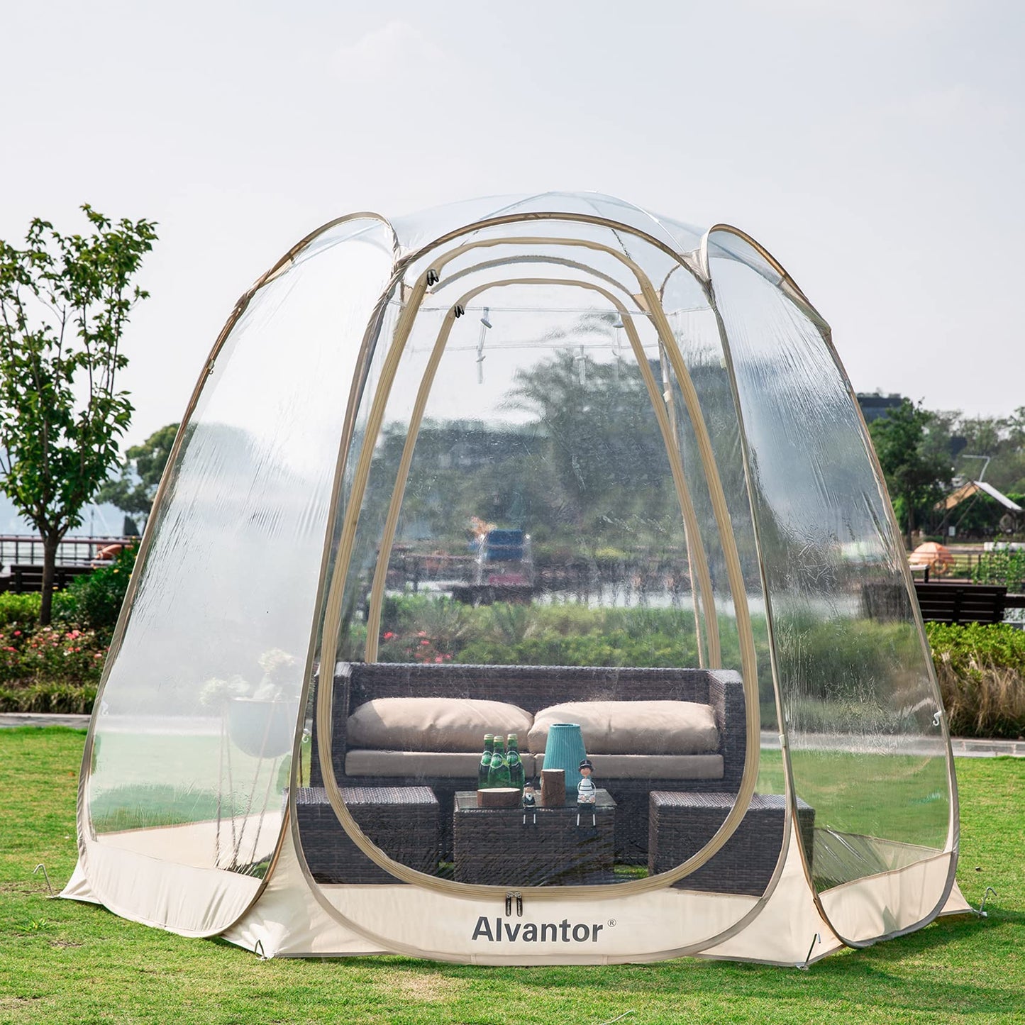 Alvantor 10' x 10' Pop Up Bubble Tent - Instant Igloo Tent for 4-6 People - Weatherproof Screen House - Cold Protection Camping Shelter - Beige