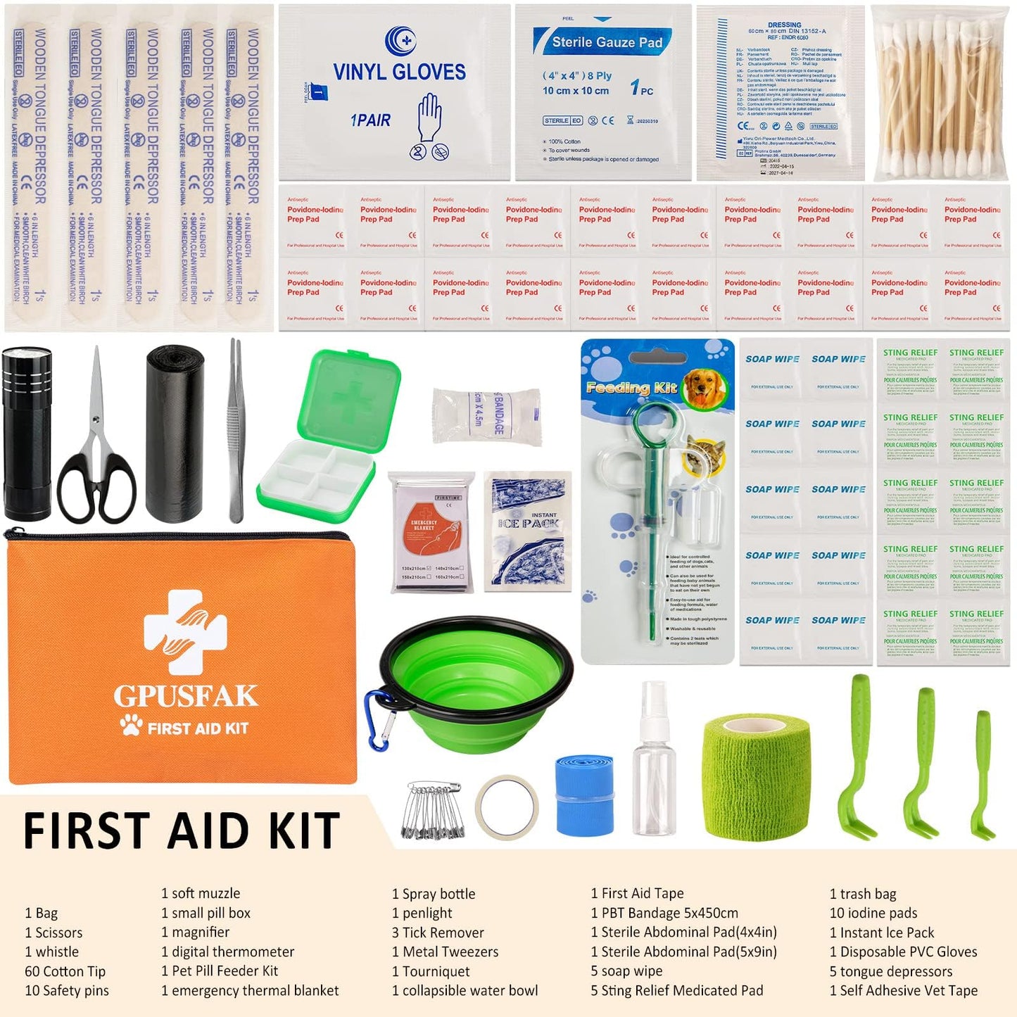 GPUSFAK Pet First Aid Kit for Dogs & Cats - Dog First Aid Kit Pet Emergency Kit with First Aid Supplies for Home Camping Hiking Traveling