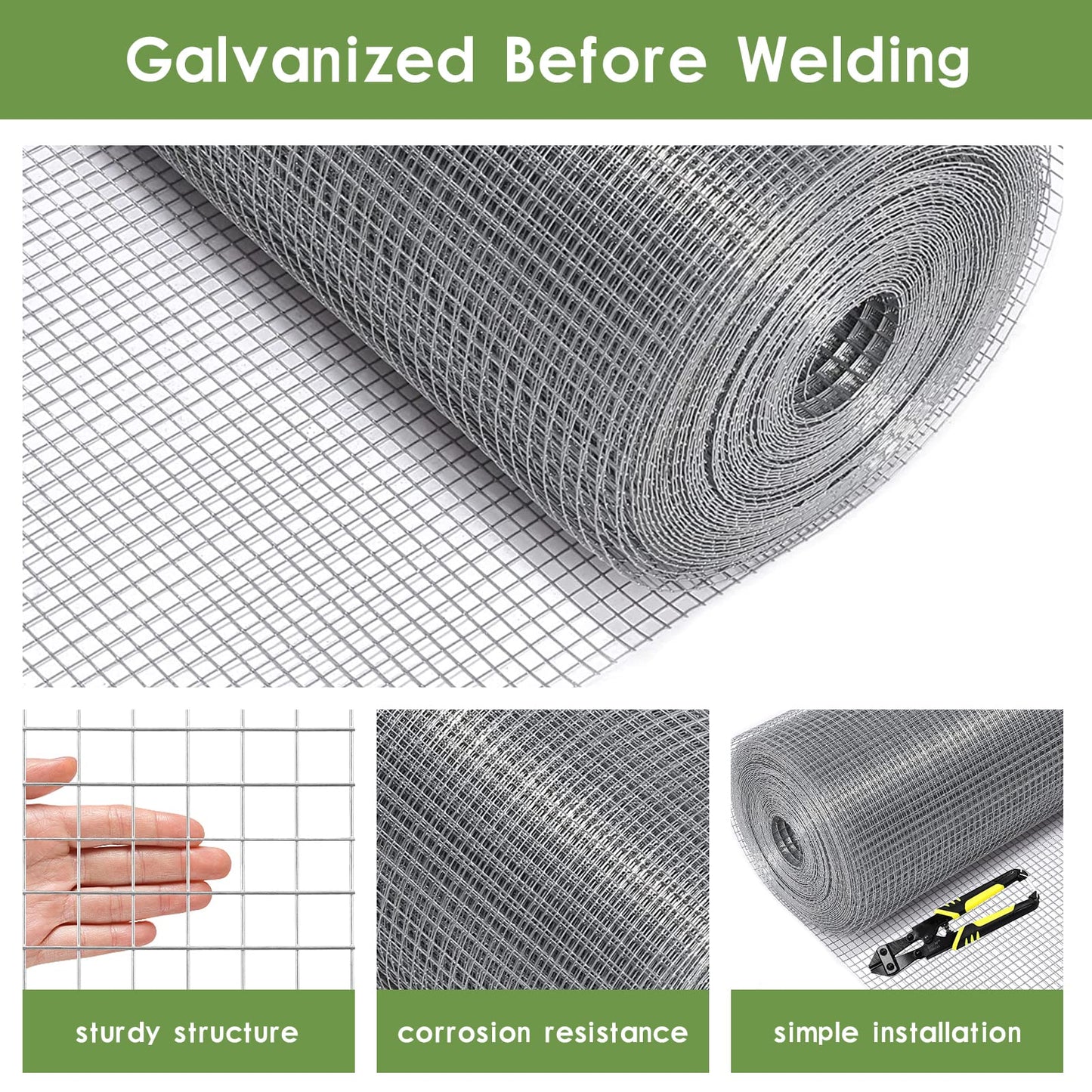 Tongmo 24" x 50' Hardware Cloth, 1inch Mesh Galvanized Chicken Wire Fence, 19 Gauge Welded Wire Roll,Garden Fence, Poultry Netting for Rabbit/Duck/Chicken Coop