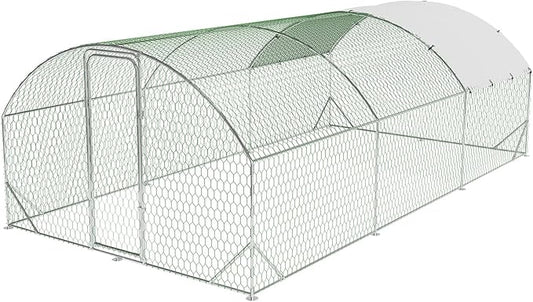 Large Metal Chicken Coop, Walk-in Poultry Cage, Large Chicken Run with Waterproof & Anti-UV Cover, Chicken Coop Run with Lockable Doors for Outdoor, 9.8 x 19.7 x 6.6FT