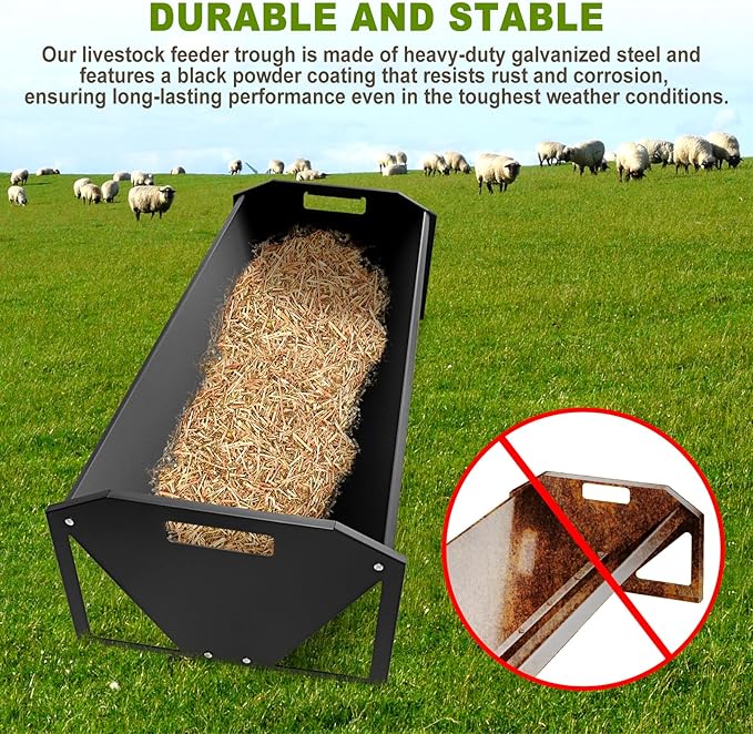 Livestock Feeding Trough 45", Heavy Duty 22 Gallon Capacity Livestock Trough, Galvanized Steel Sheep Feeder Trough for Horse, Goat, Sheep, Cattle, Cow, Alpaca