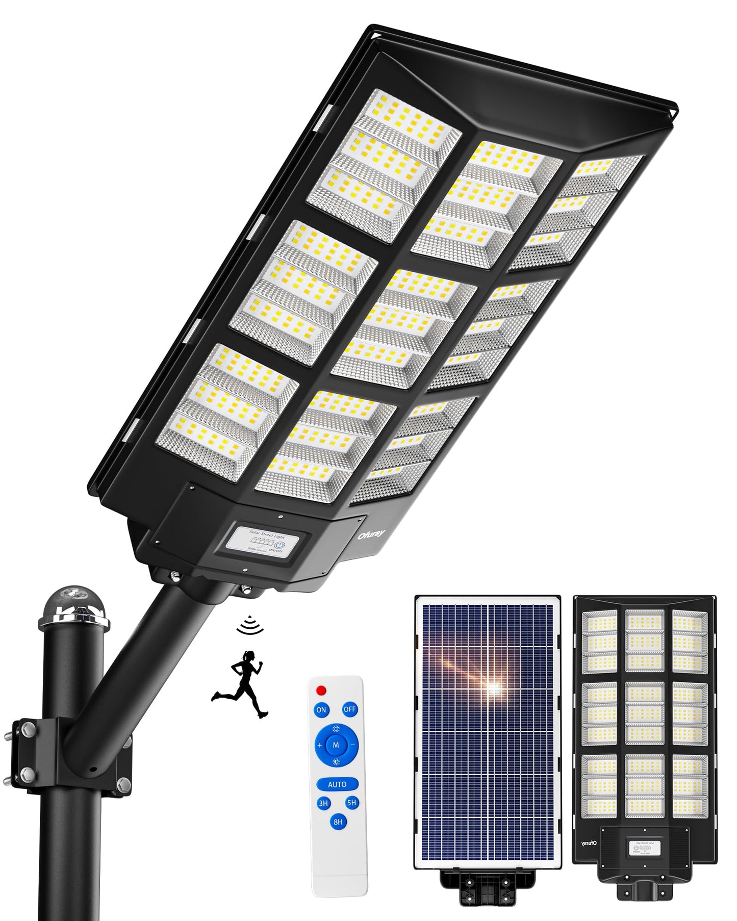 Ofuray Of-7200W Solar Street Light Outdoor-3000K/4000K/6500K Outdoor Security Flood Light,IP67 Solar Parking Lot Lights Commercial Dusk to Dawn with Remote Control for Yard,Residential