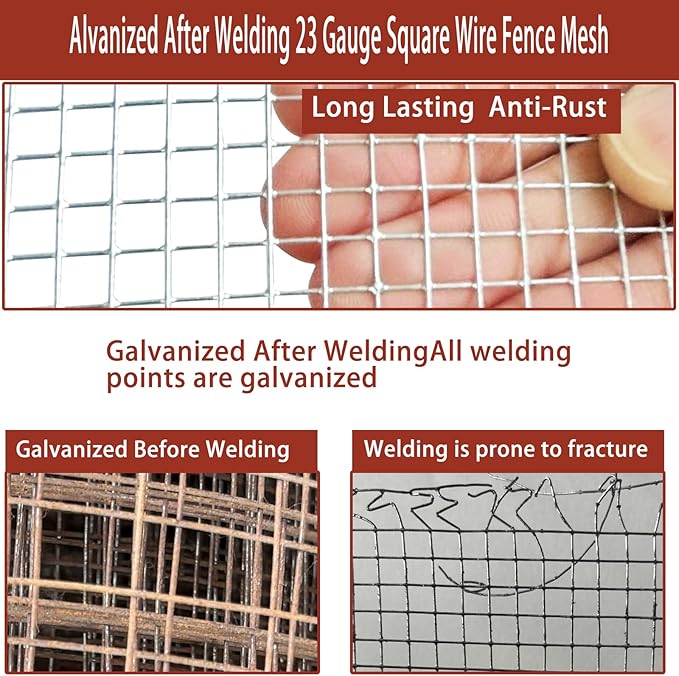 Hardware Cloth 1/4 Inch 20in X 20ft, 23 Gauge Hot Dip Galvanized Welded Cage Wire Mesh Roll, Chicken Wire Fence Roll for Snake Fences Handicraft Making Welded Fence Garden & Home
