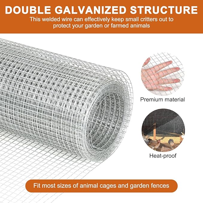 Hardware Cloth, 1/2 inch 36inx50ft 21GA Hot-dip Galvanized Wire Mesh, Wire Fence, Chicken Wire Mesh,Poultry Farming, Garden Fence,Wire Mesh, Tree Protection, Gopher Wire, Rabbit Wire.