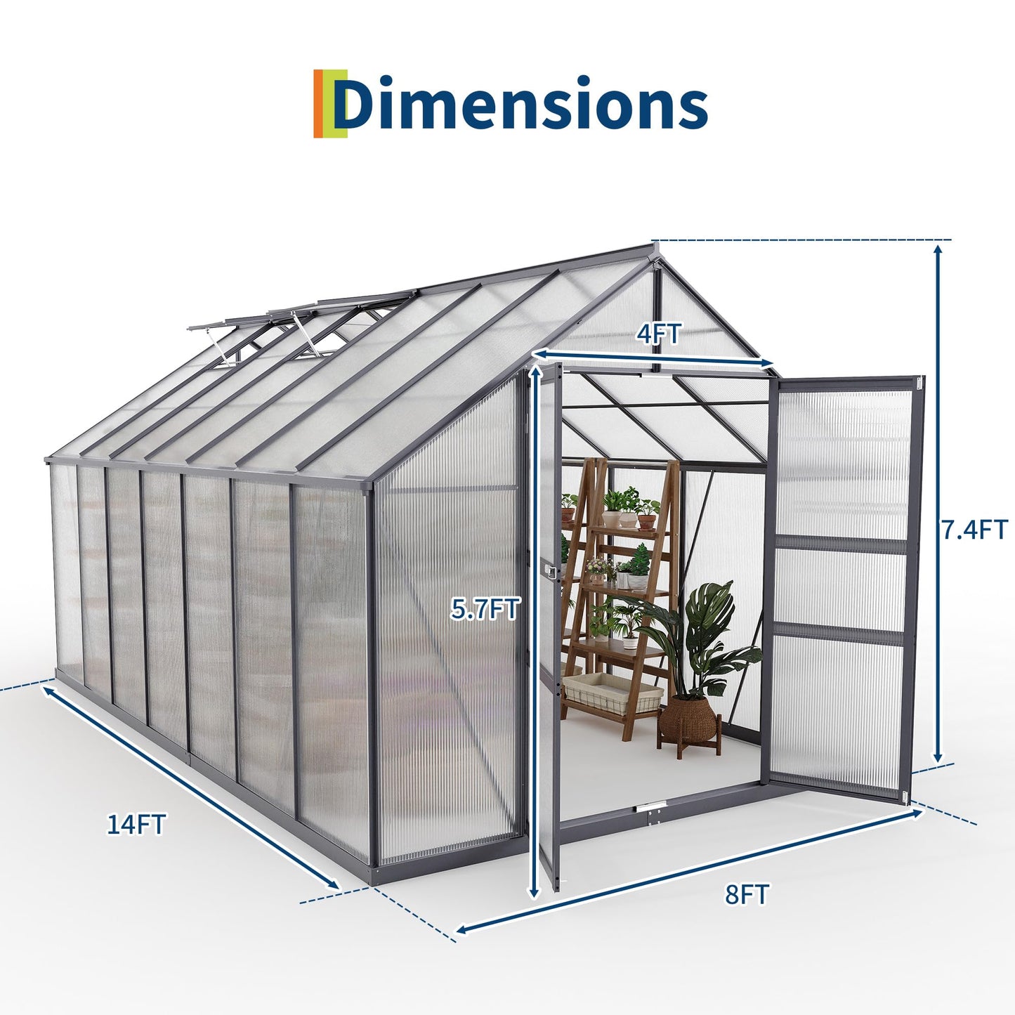 8x14FT Greenhouses for Outdoors,Heavy Duty Polycarbonate Greenhouse