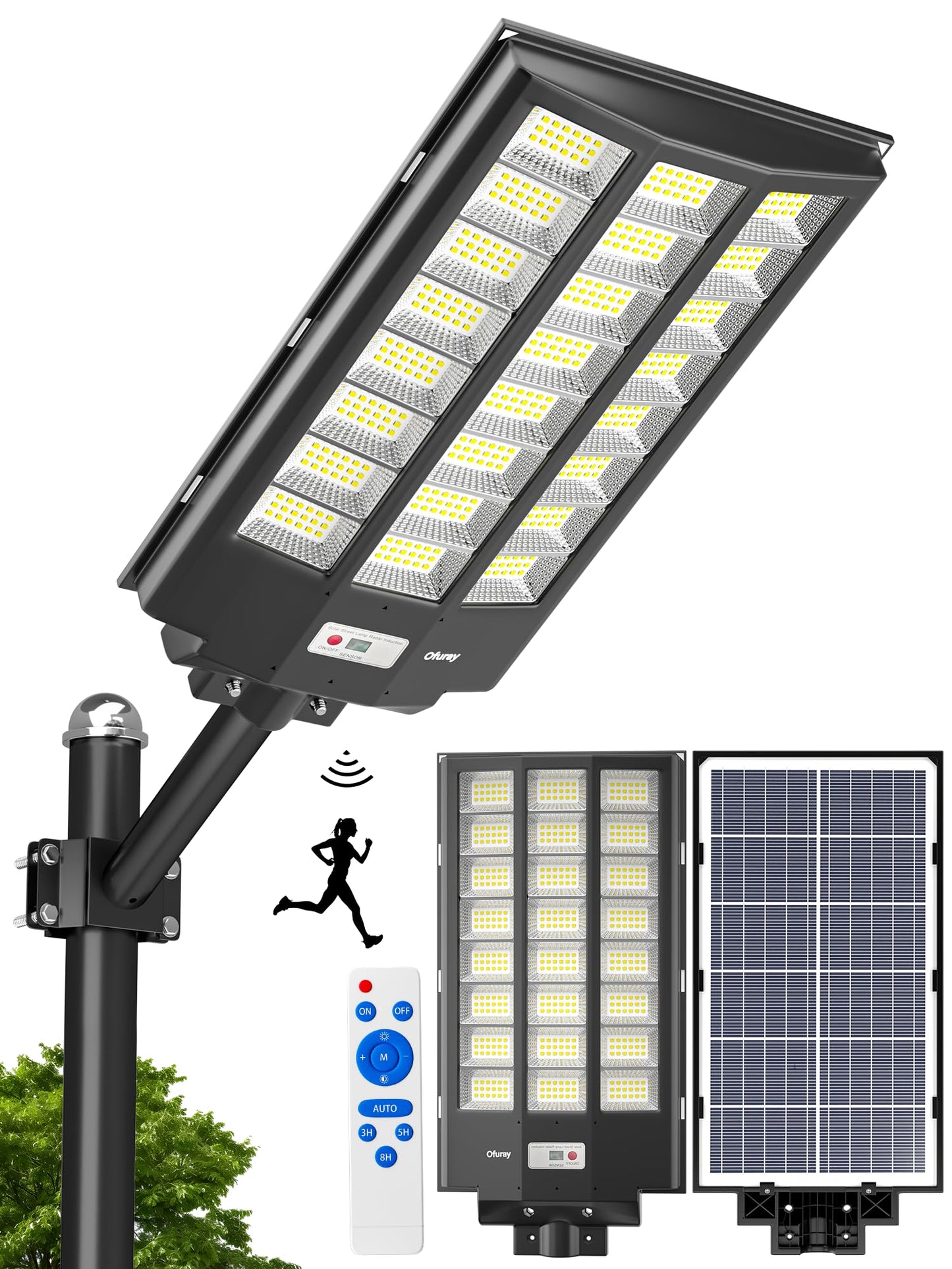 Ofuray Of-8800W Solar Street Lights Outdoor, 6500k Solar Security Flood Parking Lot Lights Dusk to Dawn,IP67 Waterproof Led with Remote Control Motion for Street,Court,Barn