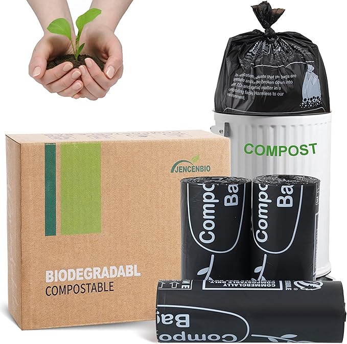 Compostable Portable Toilet Bags, 5 Gallon 20Liter Extra Thick 0.87 Mils Compost Black Garbage Bags for Toilet Chair with US BPI ASTM D6400 and Europe OK Compost Home Certified 45 Counts