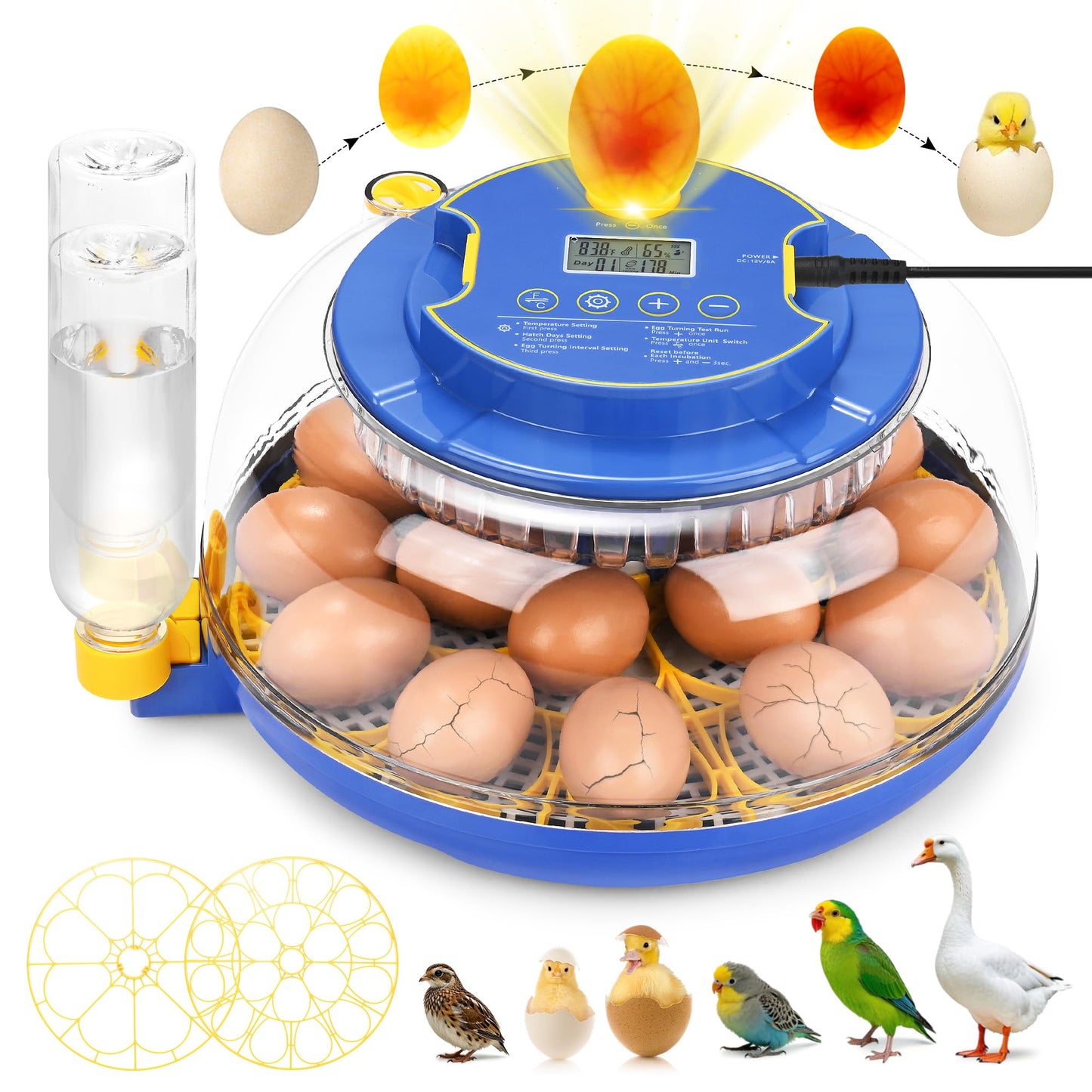 M METERXITY 18-40 Incubators for Hatching Eggs, Egg Incubator with Candler, Automatic Turn, Temperature Control, Humidity and Hatch Day Display, 360° View for Chicken/Quail/Duck/Goose/Parrot