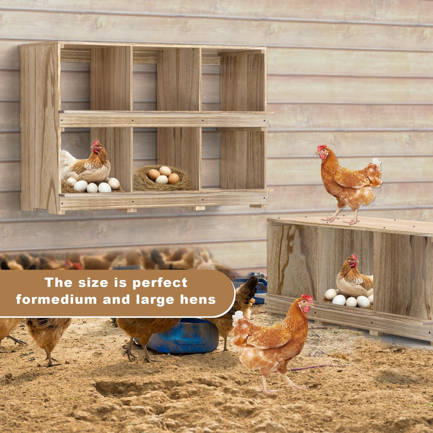 Nesting Boxes for Chickens Coop, Wooden Hens Nesting Eggs Laying Box, Chicken Nesting Boxes Wall-Mounted 6 Compartment