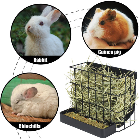 Rabbit Hay Feeder Guinea Pig Hay Holder with Hook Heavy-Duty Metal,Internal Sloping Design，Hay Feeder for Bunny,Rabbit，Chinchillas,Comes with Two Multifunctional Zippers