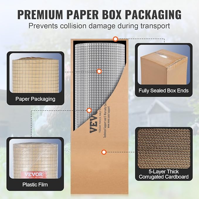 VEVOR Hardware Cloth, 1/2 inch 24in x 100 ft 19 Gauge, Hot Dipped Galvanized Wire Mesh Roll, Chicken Wire Fencing, Wire Mesh for Rabbit Cages, Garden, Small Rodents
