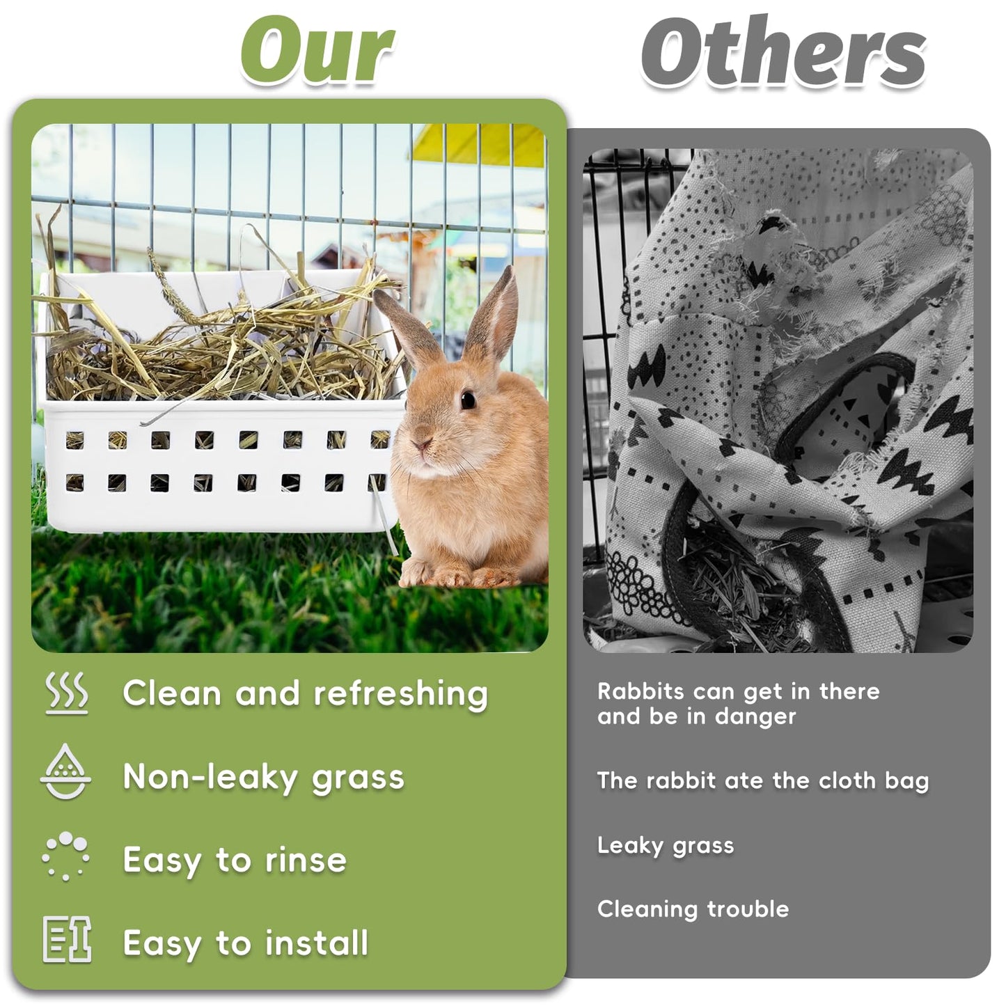 PINVNBY Hay Feeder for Rabbits, Less Wasted Hay Rack Manger, Hanging Guinea Pig Rabbit Hay Holder for Bunny, Chinchilla, Guinea Pig, Plastic Food Bowl Use for Grass & Food (Small Size)