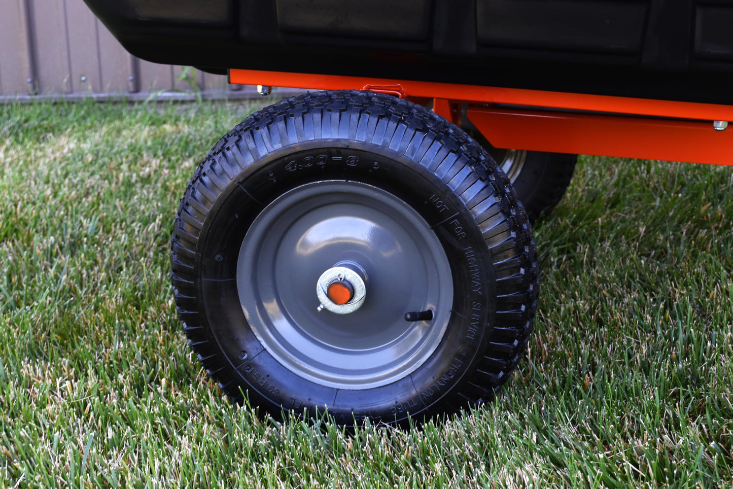 Agri-Fab 45-0573 700 lbs Tow Behind Poly Dump/Swivel Cart; Lawn & Garden Cart/Trailer for Lawn Mowers, 16" Pneumatics Tires, Easy to Use Foot Dumping Mechanism
