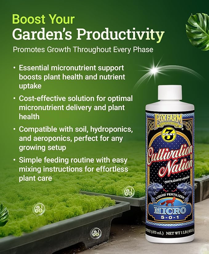 FoxFarm Cultivation Nation Trio – 1 Pint Each of Grow (2-1-6), Micro (5-0-1), Bloom (0-5-4) | Hydroponic Nutrients & Bloom Booster Fertilizer for Vegetables, Buds & Fruit Growth