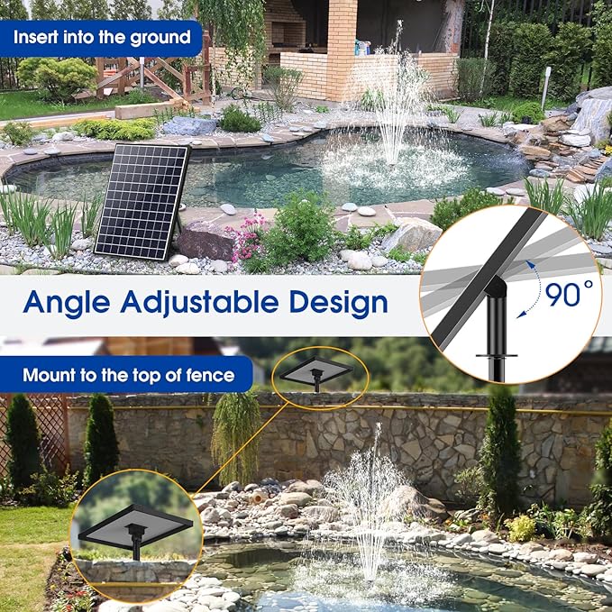 POPOSOAP 25W Solar Fountain Pump, Solar Water Pump with Water Flow Adjustable, Water Pump with Water Shortage Protection &17Ft Cord & 6.56FT Clear Tubing for Ponds, Waterfall, Garden
