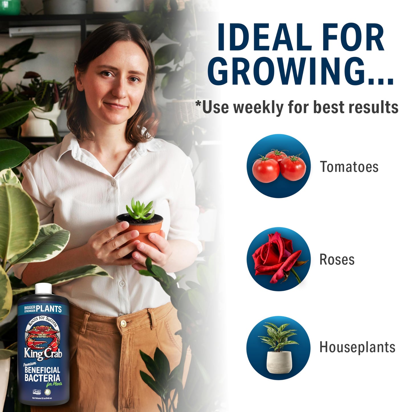Root Stimulator for Plants, King Crab Ultra Concentrated OMRI Organic Bacteria for Plants, 275 Million Organisms per ml, Roses, Tomatoes, Houseplants, Trees and Succulents 1 gal Makes 7,500 Gallons