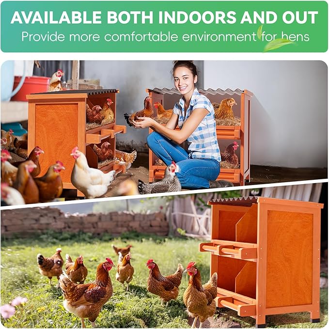 Chicken Nesting Boxes,4 Compartments Wooden Nesting Box for Chickens,Laying Boxes for Hens Ducks Poultry Protect Eggs Chicken Coops Easy Egg Collection