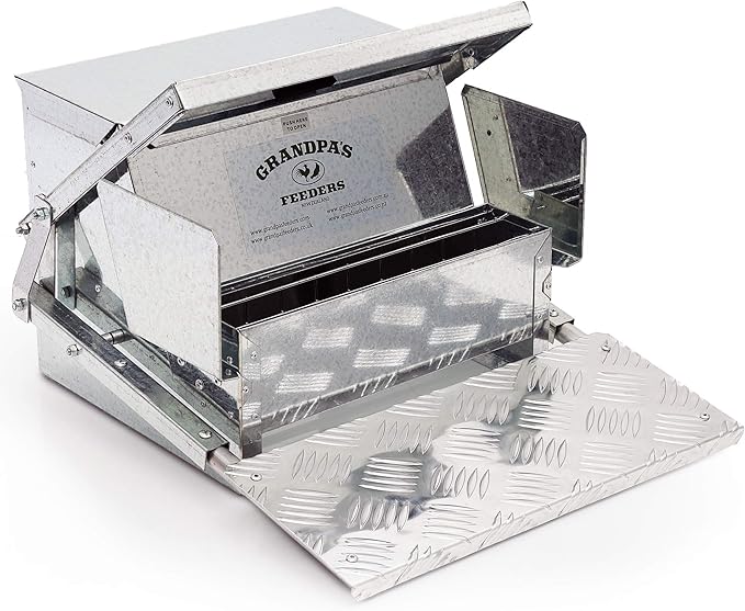 Grandpas Feeders Automatic Chicken Feeder for Large Size for 12 Chickens - Long-Lasting Galvanized Steel - Zero Waste Poultry Feeder, Spill Proof with Weatherproof Lid 10 Days (40lb Feed)