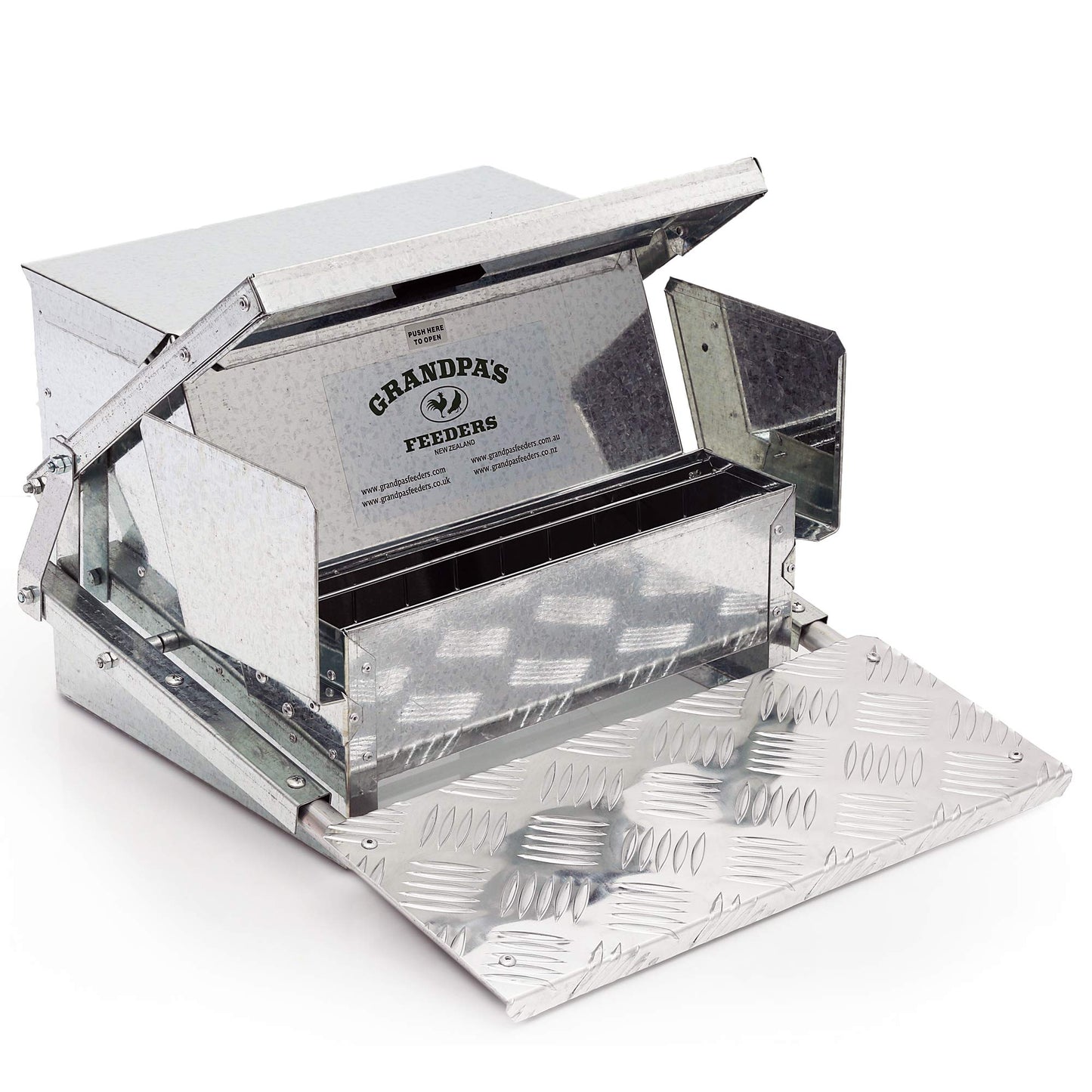 Grandpas Feeders Automatic Chicken Feeder for Large Size for 12 Chickens - Long-Lasting Galvanized Steel - Zero Waste Poultry Feeder, Spill Proof with Weatherproof Lid 10 Days (40lb Feed)