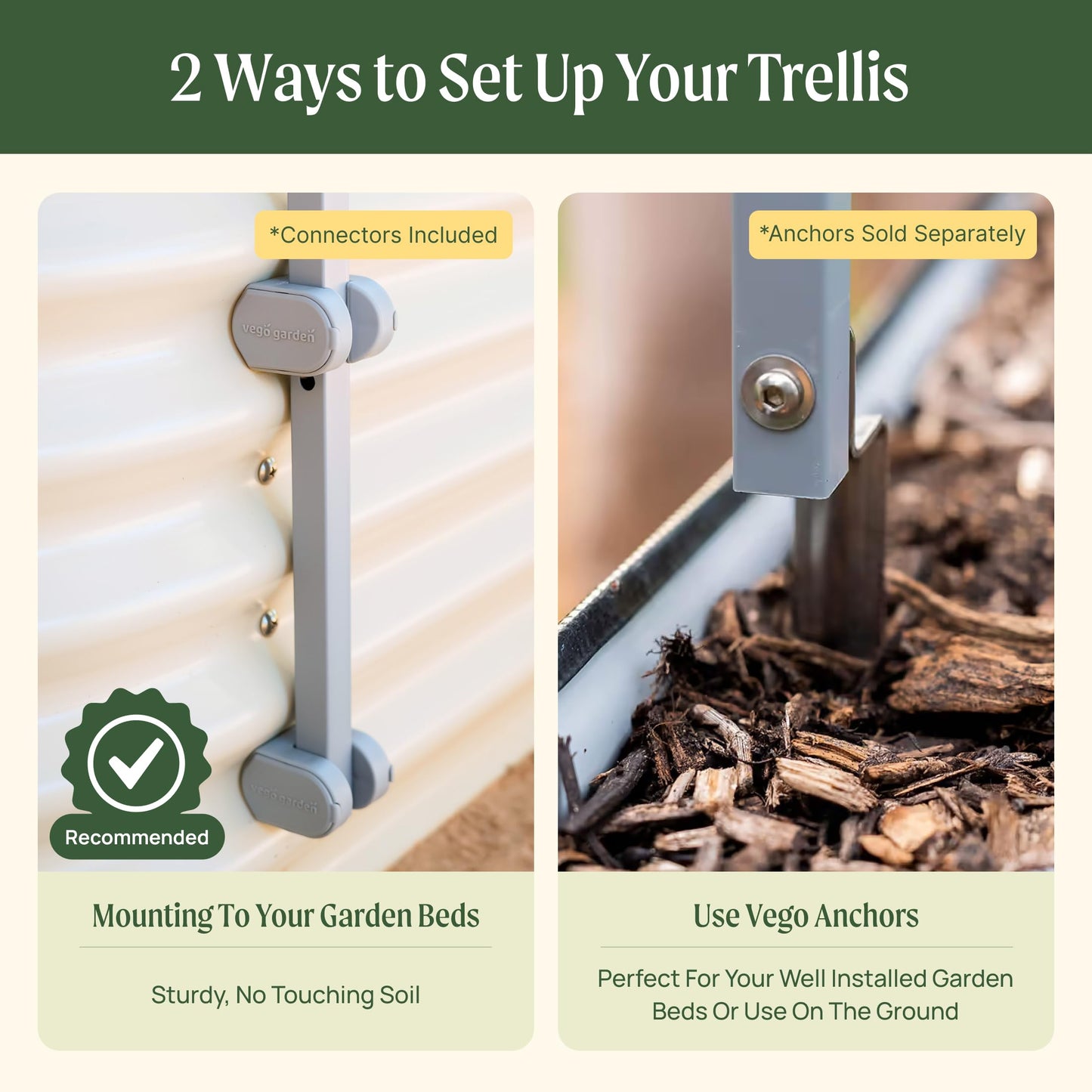 Vego Garden Modular Arched Trellis System Triple Section 5.5' Long Trellis for 4.0' x 8.0' (10 in 1) Garden Bed